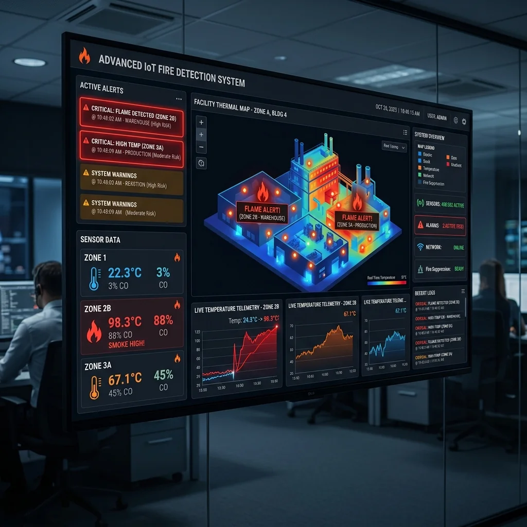 Smart IoT Fire Detection visual showcase